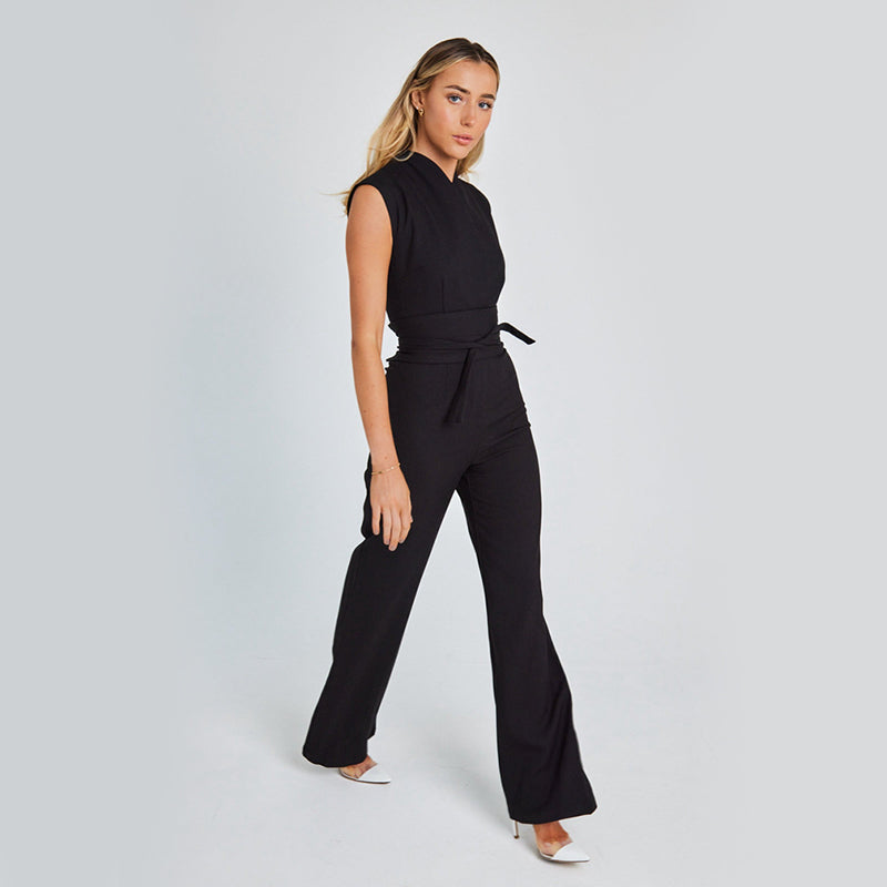 Women’s Elegant Long Sleeveless Jumpsuit | High-Sense Summer V-Neck Wide-Leg Overalls | Trendy Minimalist Sleeek Formal Romper | Luxury-Label Statuesque Evening Wear | 2026 High-Fashion Radiant Urban Essential