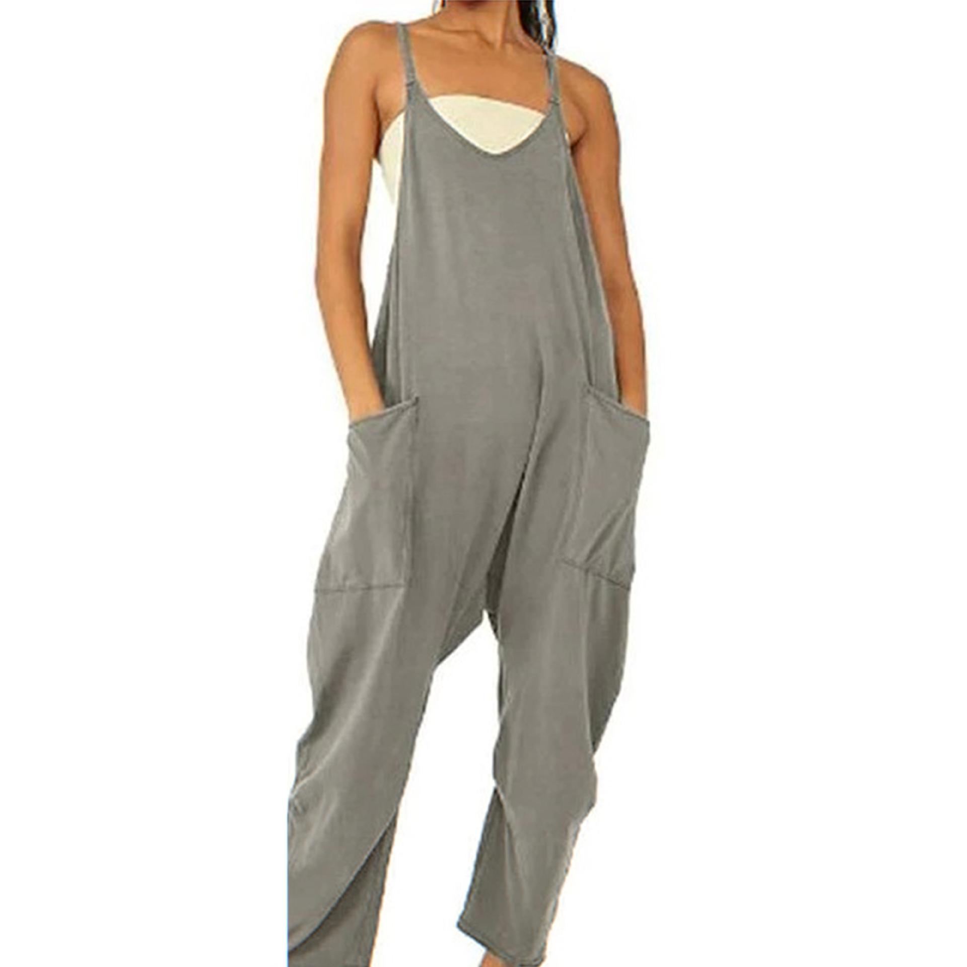 Summer Loose Sleeveless Jumpsuit | High-Sense Spaghetti Strap Long Pant Romper | Trendy Minimalist Wide-Leg Jumpsuit with Pockets & Zipper | Luxury-Label Statuesque Radiant Apparel | 2026 High-Fashion Emerald-Luxe Essential