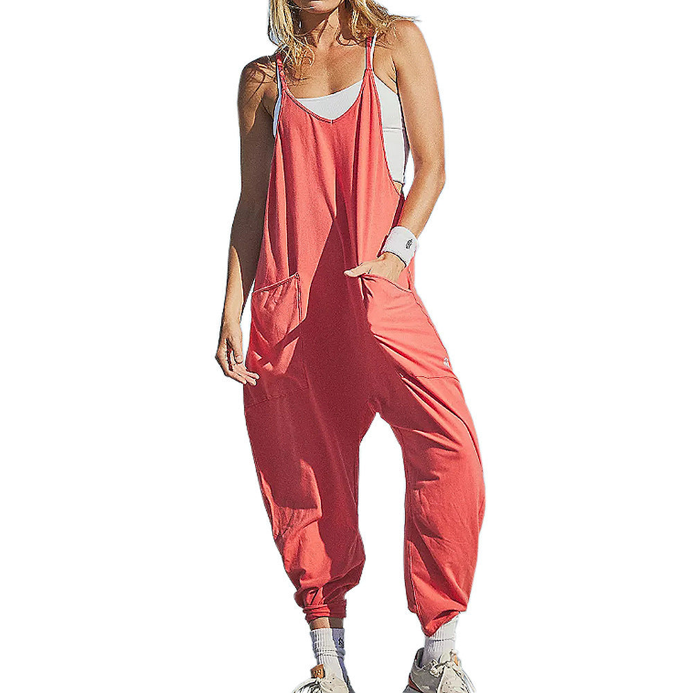Summer Loose Sleeveless Jumpsuit | High-Sense Spaghetti Strap Long Pant Romper | Trendy Minimalist Wide-Leg Jumpsuit with Pockets & Zipper | Luxury-Label Statuesque Radiant Apparel | 2026 High-Fashion Emerald-Luxe Essential