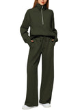 Women’s Half-Zip Sweatshirt & Wide-Leg Pants Set | Casual Solid Color Two-Piece Outfit | Elegant Long Sleeve Sporty Lounge Suit | Trendy High-Waist Wide-Leg Tracksuit | 2026 High-Fashion Athleisure Co-ord Set
