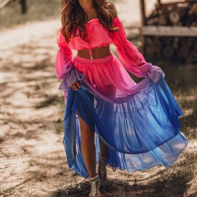 Women’s Sheer Top and Skirt Set | Trendy 2-Piece Mesh Co-ord Set | Sheer Floral/Solid Clubwear Outfit | Elegant See-Through Beach & Party Wear Set | 2026 Women’s Occasion Wear